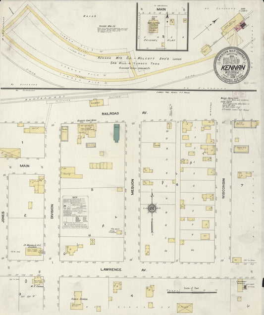 Sanborn Fire Insurance Map from Kennan, Price County, Wisconsin (1909), Sheet #0001 - Historic Sanborn Fire Insurance Map Print, vintage old map wall art, antique decor, genealogy gift, Wisconsin Wisconsin map