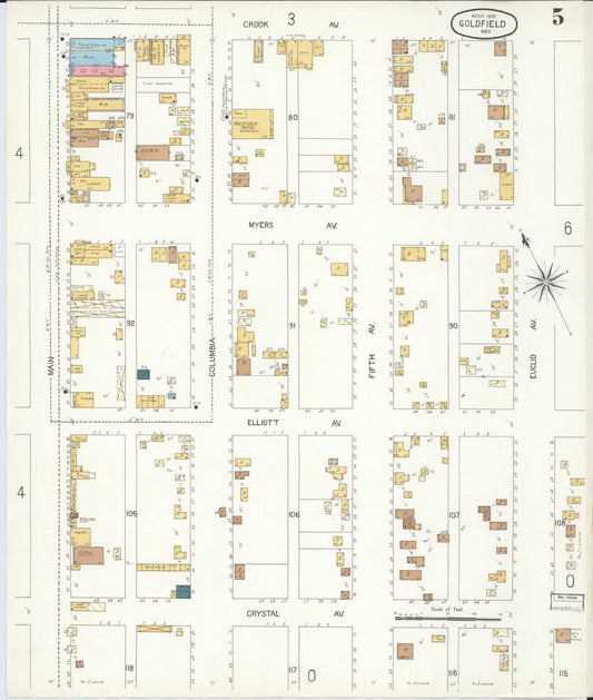 Sanborn Fire Insurance Map from Goldfield, Esmeralda County, Nevada (1906), Sheet #0005 - Historic Sanborn Fire Insurance Map Print, vintage old map wall art, antique decor, genealogy gift, Nevada Nevada map