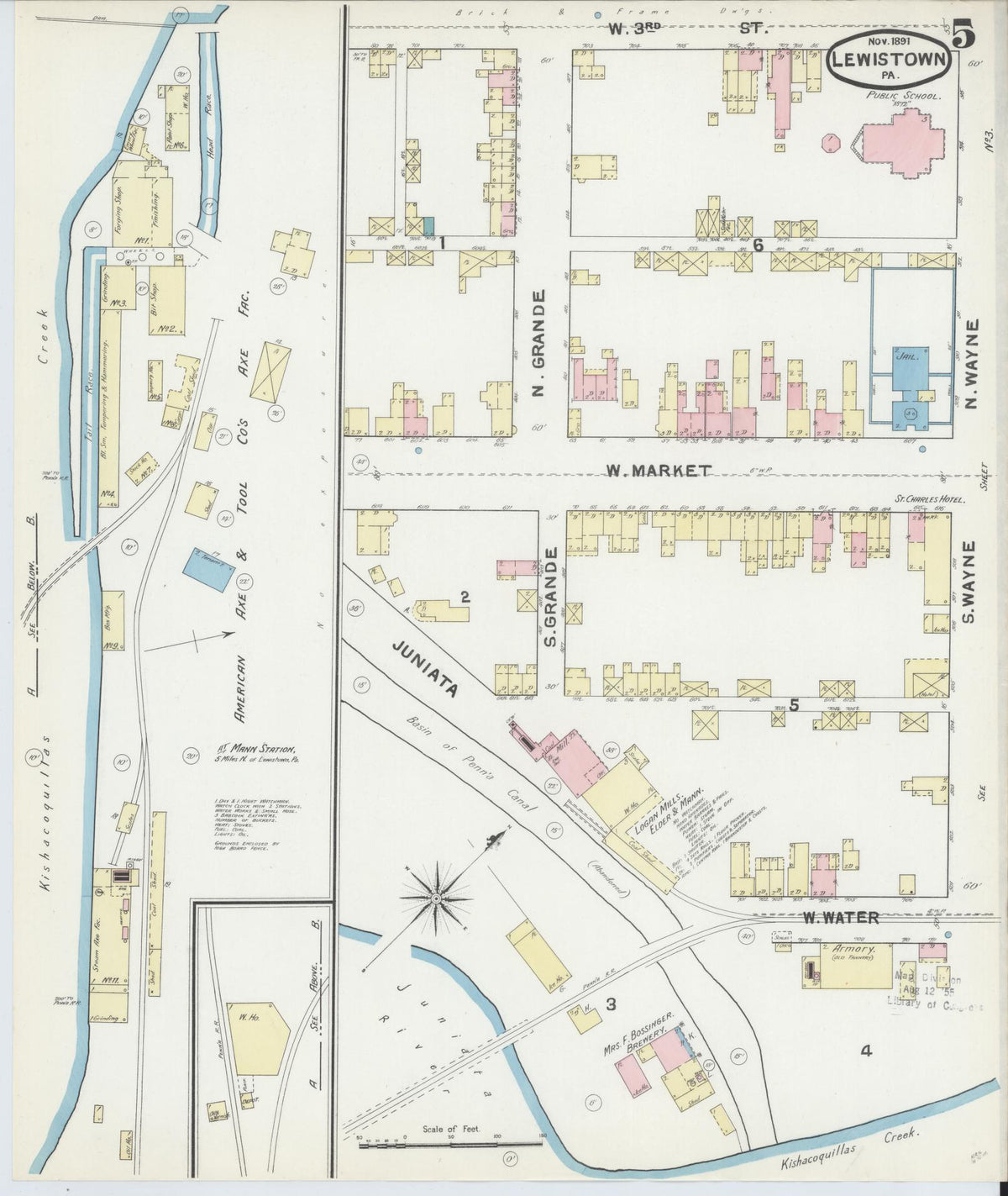 Sanborn Fire Insurance Map from Lewistown, Mifflin County, Pennsylvania (1891), Sheet #0005 - Complete Map Set gallery image, historic Sanborn map, vintage wall art, Pennsylvania Pennsylvania