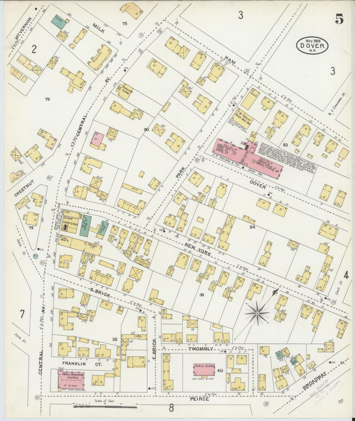 Sanborn Fire Insurance Map from Dover, Strafford County, New Hampshire (1905), Sheet #0005 - Complete Map Set gallery image, historic Sanborn map, vintage wall art, New Hampshire New Hampshire