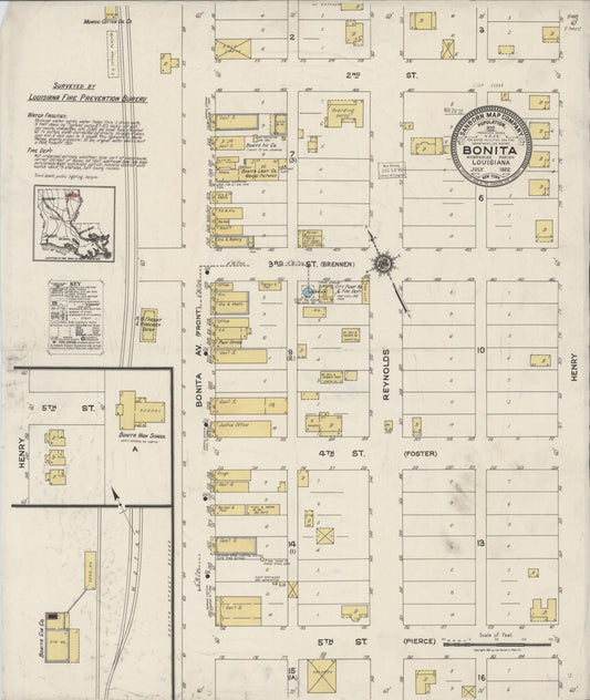 Sanborn Fire Insurance Map from Bonita, Morehouse Parish, Louisiana (1922), Sheet #0001 - Historic Sanborn Fire Insurance Map Print, vintage old map wall art, antique decor, genealogy gift, Louisiana Louisiana map