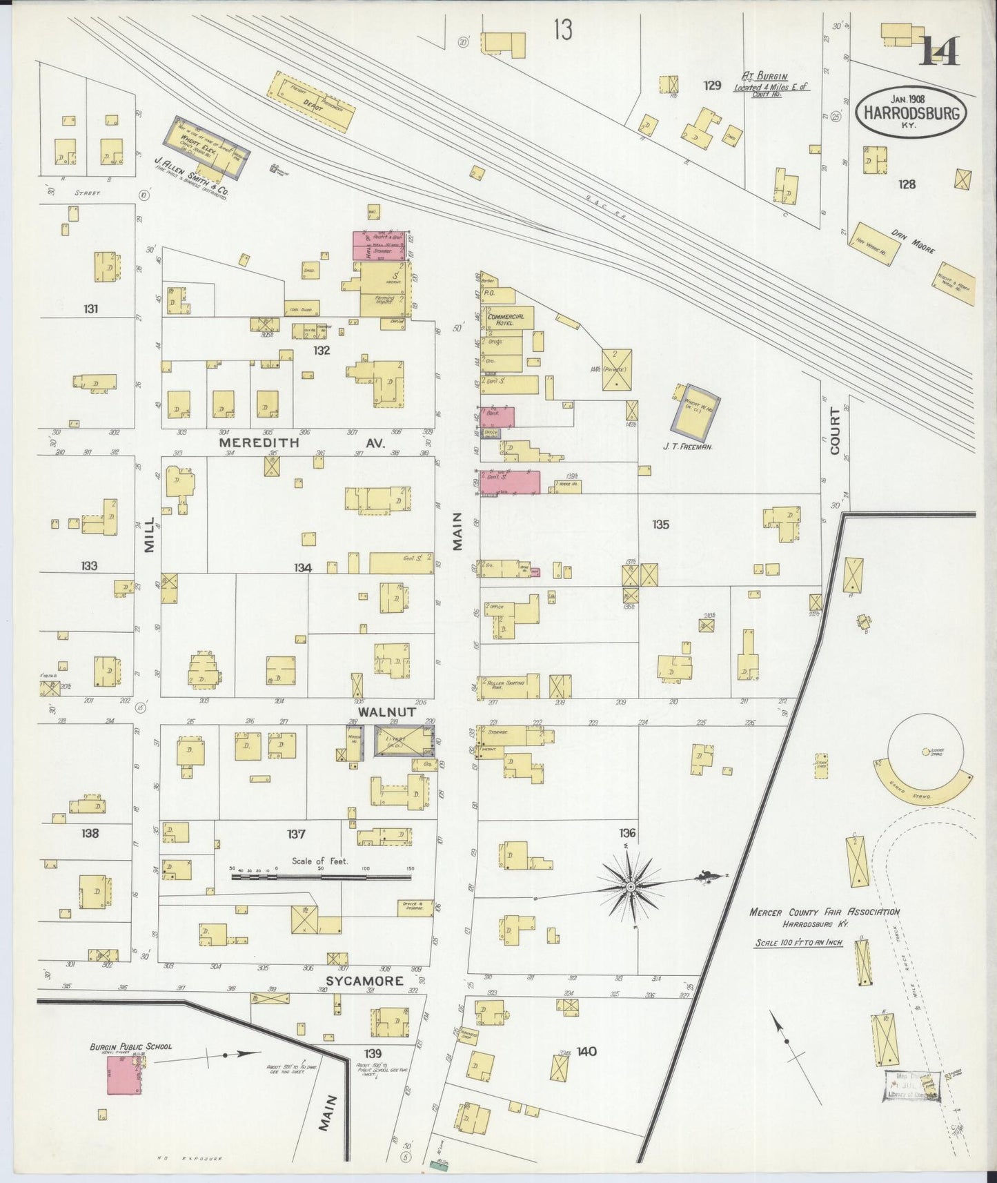 Sanborn Fire Insurance Map from Harrodsburg, Mercer County, Kentucky (1908), Sheet #0014 - Complete Map Set gallery image, historic Sanborn map, vintage wall art, Kentucky Kentucky