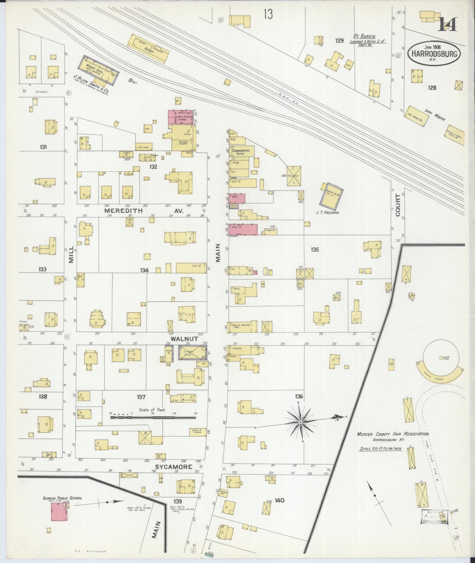 Sanborn Fire Insurance Map from Harrodsburg, Mercer County, Kentucky (1908), Sheet #0014 - Complete Map Set gallery image, historic Sanborn map, vintage wall art, Kentucky Kentucky