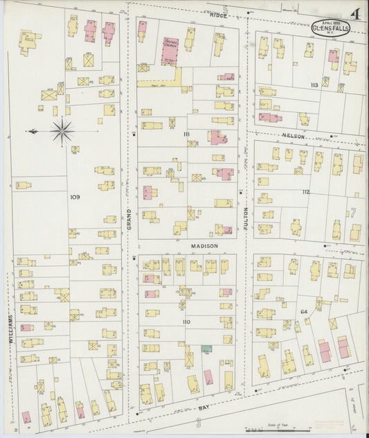 Sanborn Fire Insurance Map from Glens Falls, Warren County, New York (1895), Sheet #0004 - Historic Sanborn Fire Insurance Map Print, vintage old map wall art, antique decor, genealogy gift, New York New York map
