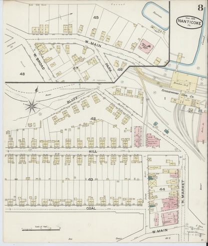 Sanborn Fire Insurance Map from Nanticoke, Luzerne County, Pennsylvania (1888), Sheet #0008 - Historic Sanborn Fire Insurance Map Print, vintage old map wall art, antique decor, genealogy gift, Pennsylvania Pennsylvania map