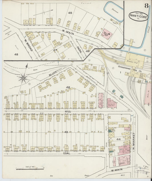Sanborn Fire Insurance Map from Nanticoke, Luzerne County, Pennsylvania (1888), Sheet #0008 - Historic Sanborn Fire Insurance Map Print, vintage old map wall art, antique decor, genealogy gift, Pennsylvania Pennsylvania map