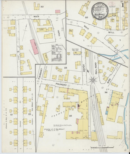 Sanborn Fire Insurance Map from New Market, Rockingham County, New Hampshire (1892), Sheet #0001 - Complete Map Set gallery image, historic Sanborn map, vintage wall art, New Hampshire New Hampshire
