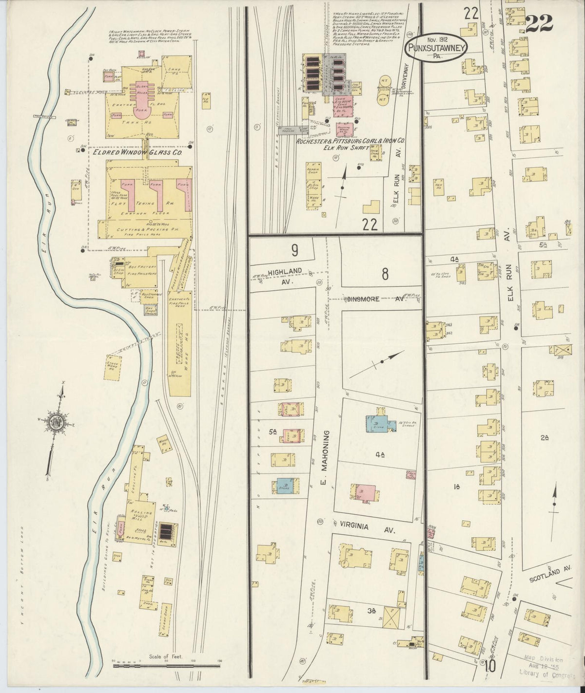 Sanborn Fire Insurance Map from Punxsutawney, Jefferson County, Pennsylvania (1912), Sheet #0022 - Historic Sanborn Fire Insurance Map Print, vintage old map wall art, antique decor, genealogy gift, Pennsylvania Pennsylvania map