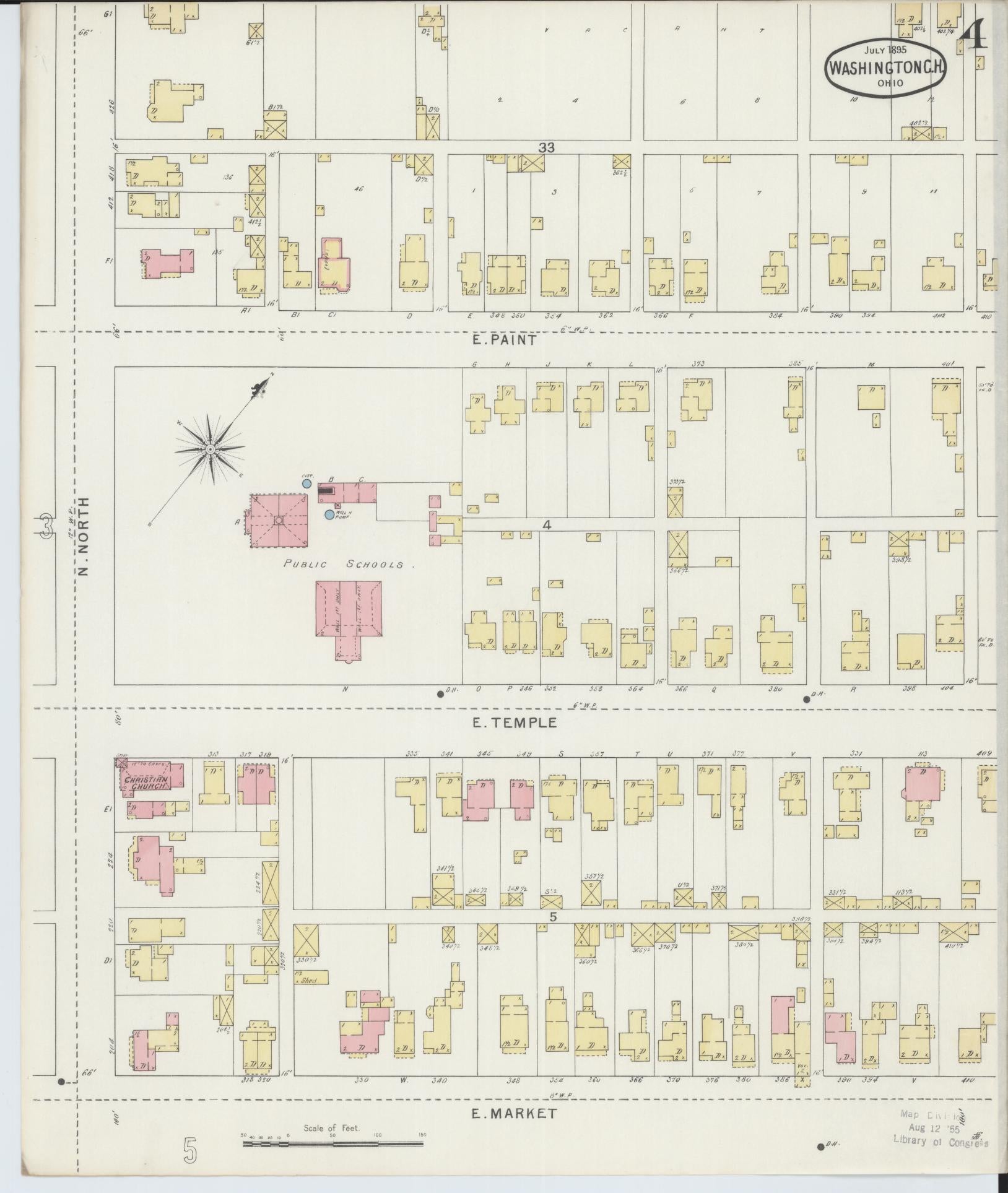 Sanborn Fire Insurance Map from Washington Court House, Fayette County, Ohio (1895), Sheet #0004 - Historic Sanborn Fire Insurance Map Print, vintage old map wall art, antique decor, genealogy gift, Ohio Ohio map