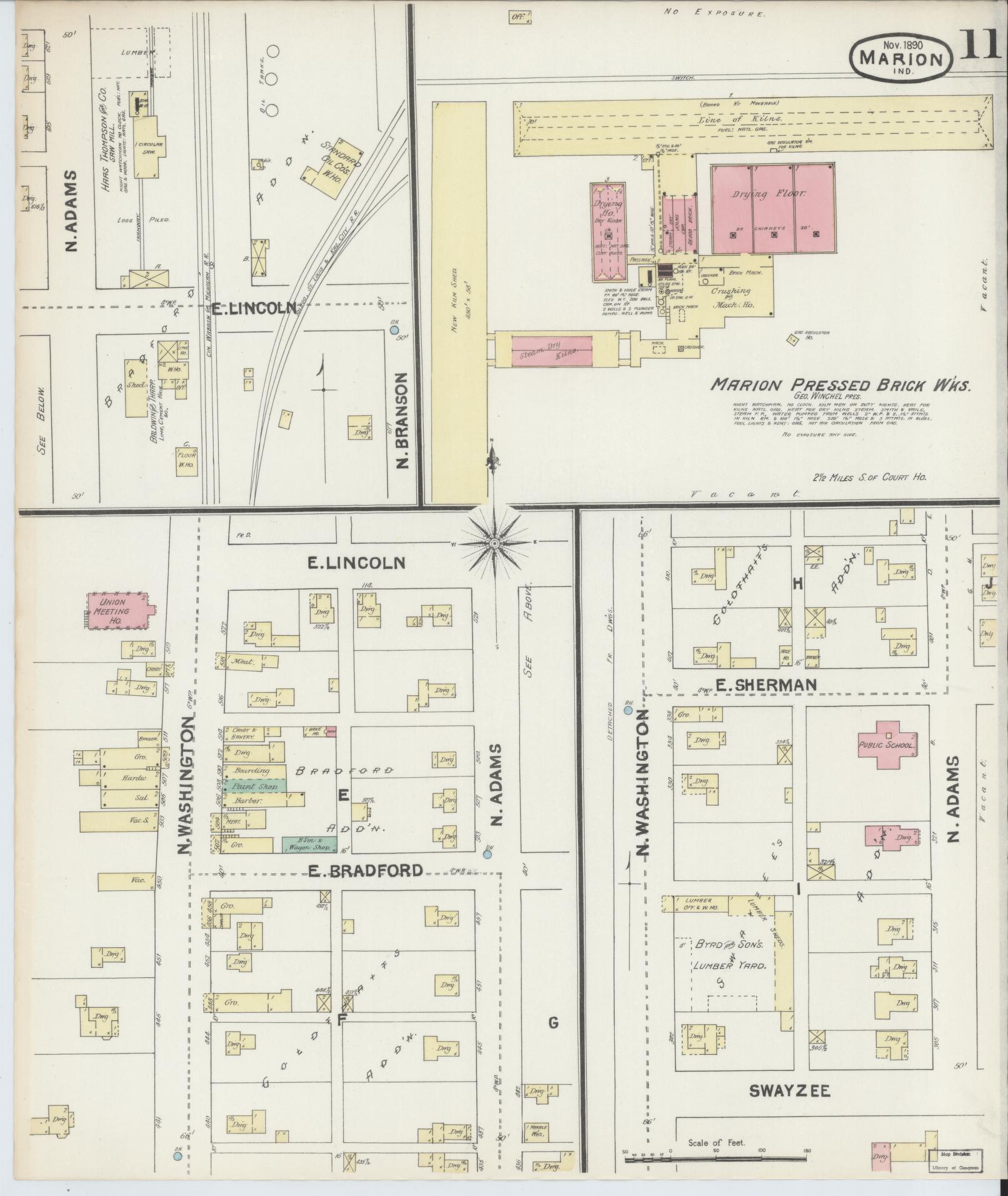 Sanborn Fire Insurance Map from Marion, Grant County, Indiana (1890), Sheet #0011 - Complete Map Set gallery image, historic Sanborn map, vintage wall art, Indiana Indiana