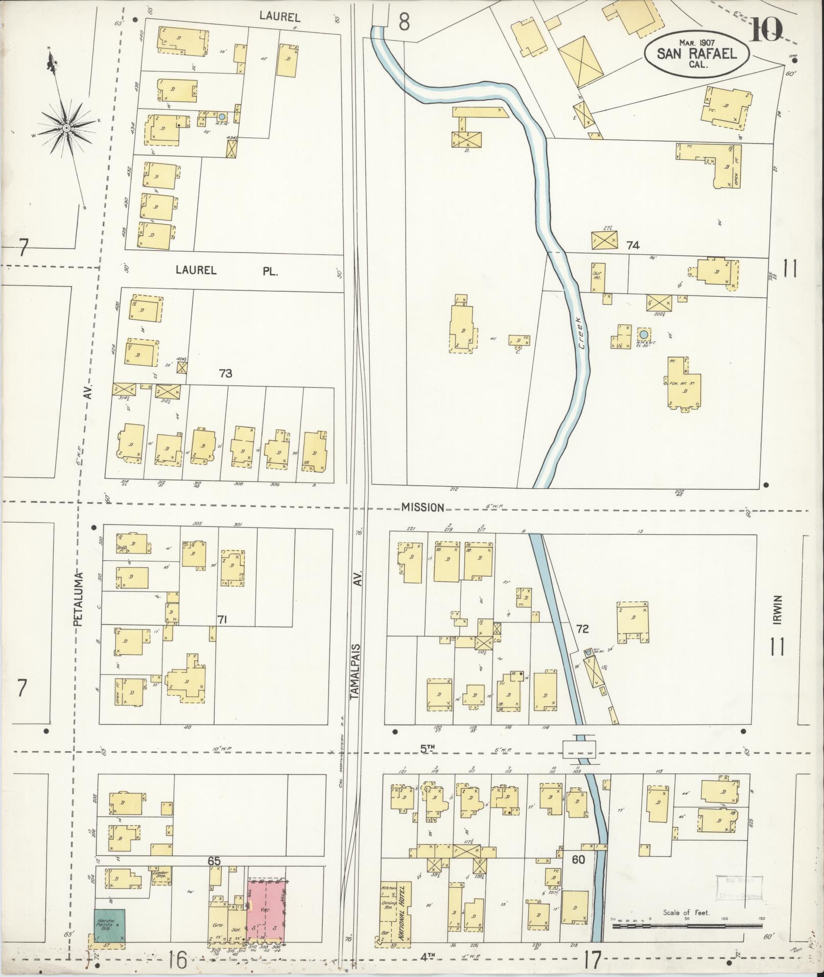 Sanborn Fire Insurance Map from San Rafael, Marin County, California (1907), Sheet #0010 - Complete Map Set gallery image, historic Sanborn map, vintage wall art, California California