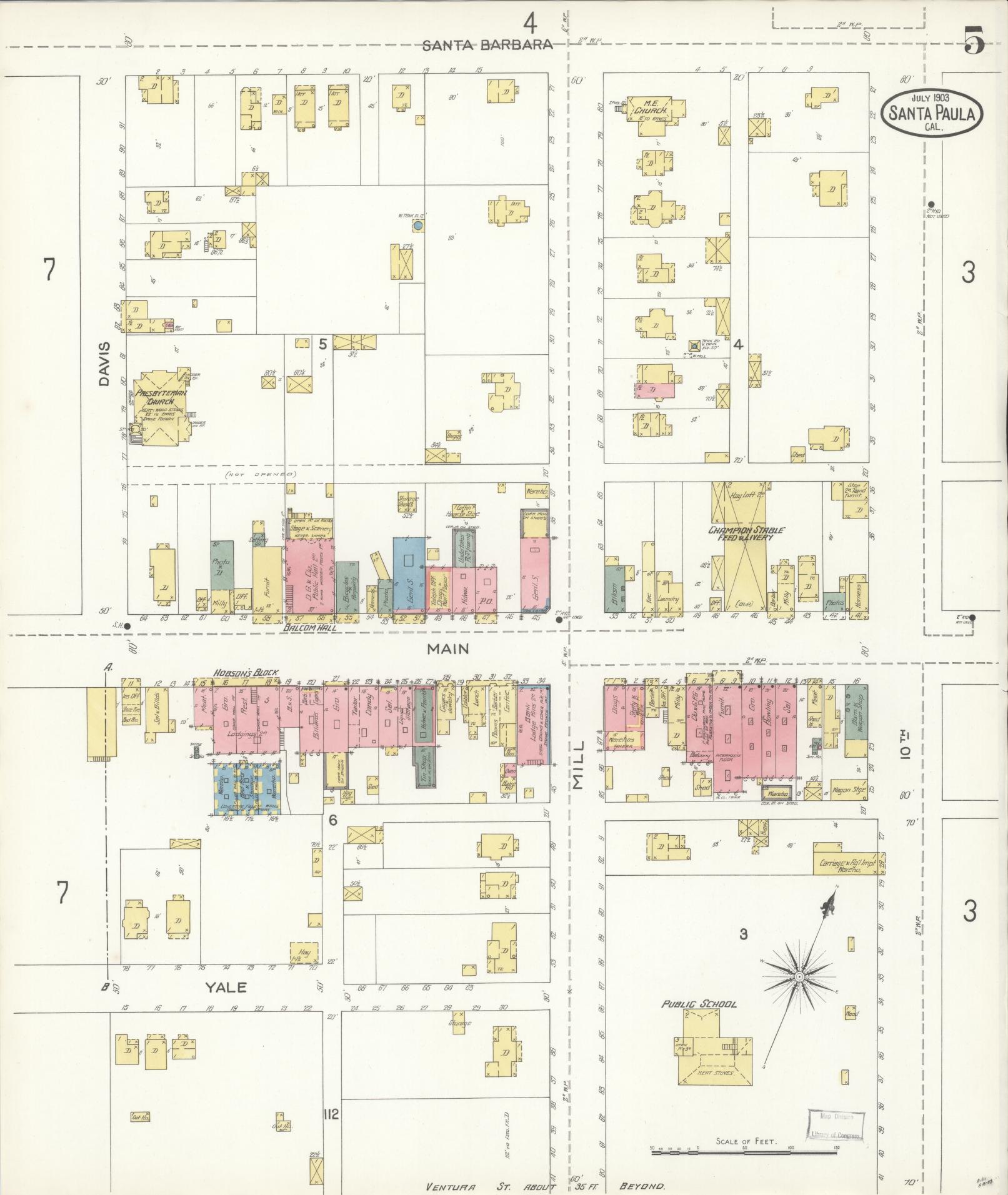 Sanborn Fire Insurance Map from Santa Paula, Ventura County, California (1903), Sheet #0005 - Complete Map Set gallery image, historic Sanborn map, vintage wall art, California California