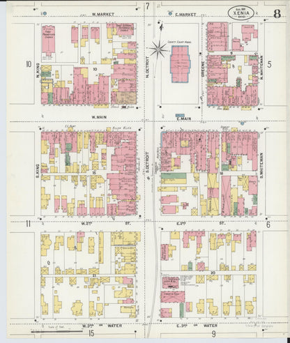 Sanborn Fire Insurance Map from Xenia, Greene County, Ohio (1901), Sheet #0008 - Historic Sanborn Fire Insurance Map Print, vintage old map wall art, antique decor, genealogy gift, Ohio Ohio map