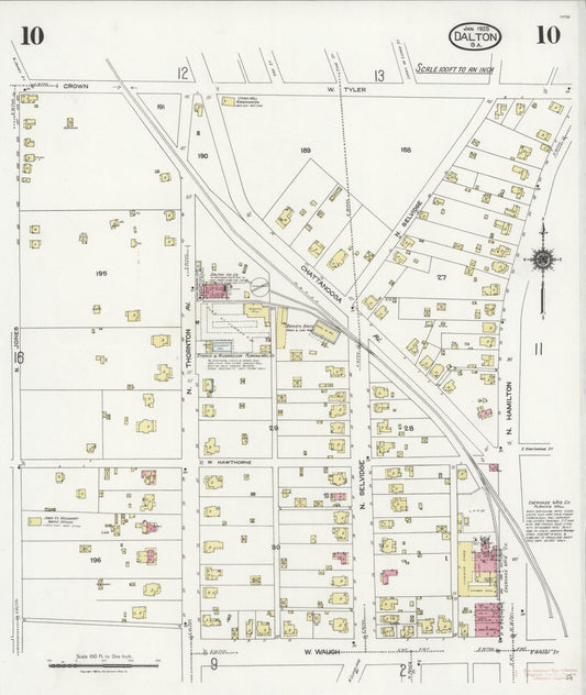 Sanborn Fire Insurance Map from Dalton, Whitfield County, Georgia (1925), Sheet #0010 - Historic Sanborn Fire Insurance Map Print, vintage old map wall art, antique decor, genealogy gift, Georgia Georgia map