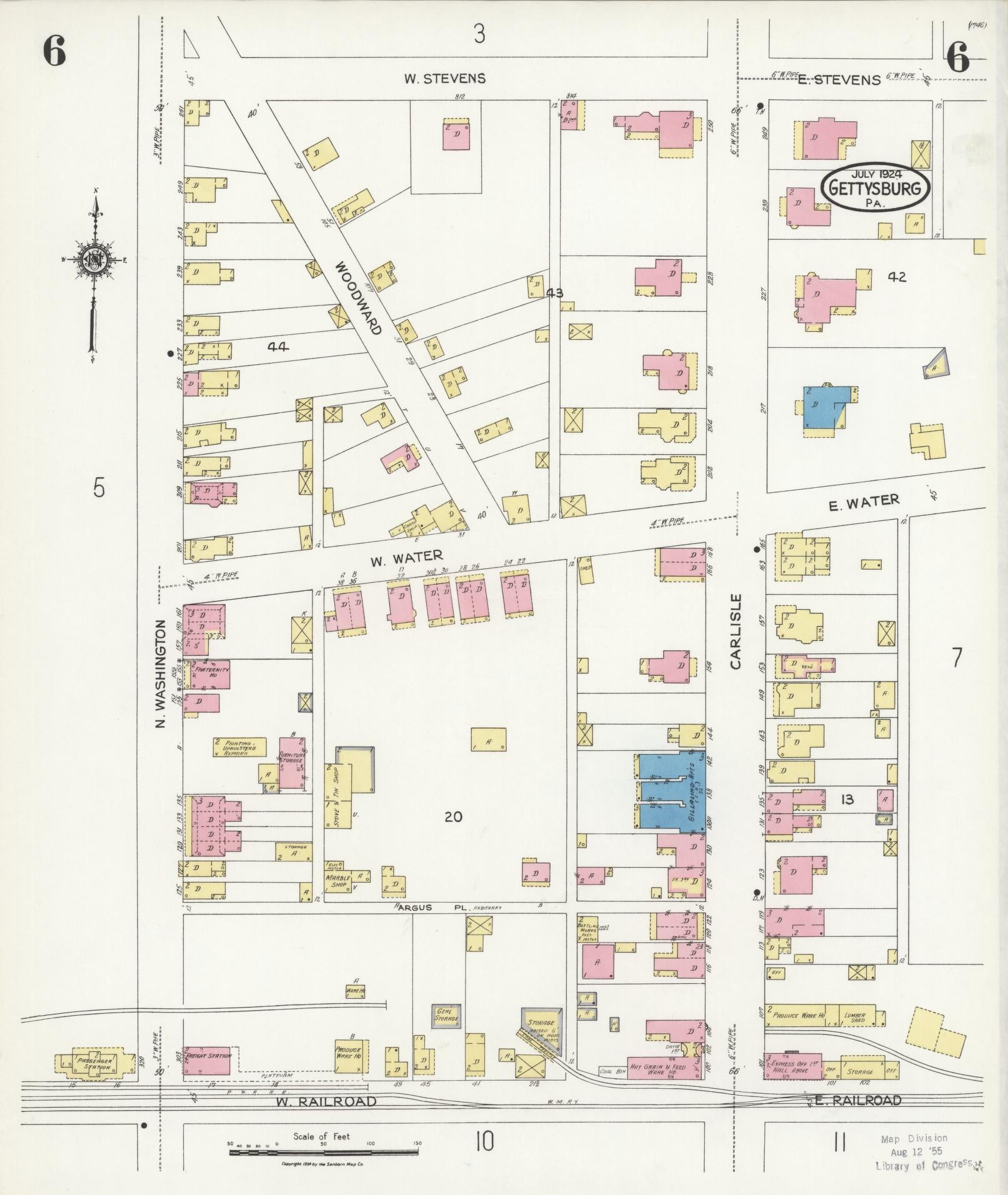 Sanborn Fire Insurance Map from Gettysburg, Adams County, Pennsylvania (1924), Sheet #0006 - Historic Sanborn Fire Insurance Map Print, vintage old map wall art, antique decor, genealogy gift, Pennsylvania Pennsylvania map