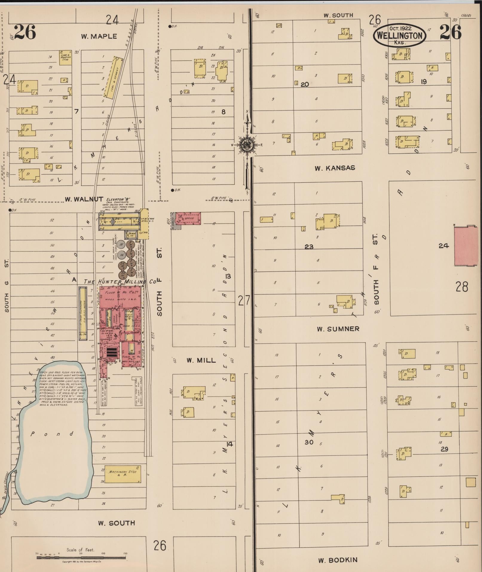 Sanborn Fire Insurance Map from Wellington, Sumner County, Kansas (1922), Sheet #0026 - Historic Sanborn Fire Insurance Map Print, vintage old map wall art, antique decor, genealogy gift, Kansas Kansas map