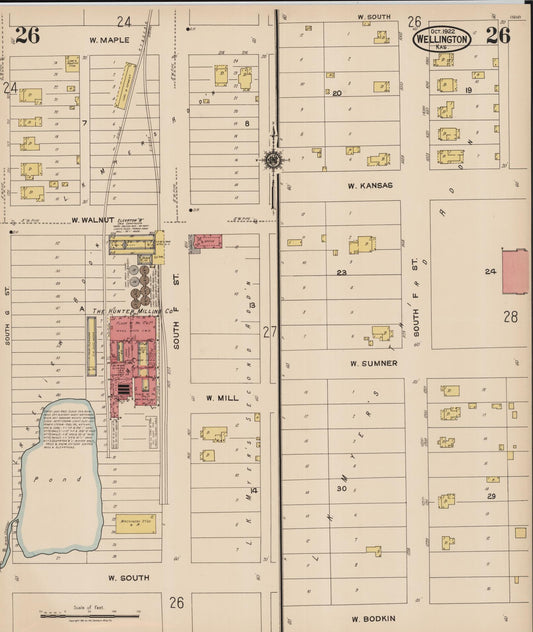 Sanborn Fire Insurance Map from Wellington, Sumner County, Kansas (1922), Sheet #0026 - Historic Sanborn Fire Insurance Map Print, vintage old map wall art, antique decor, genealogy gift, Kansas Kansas map