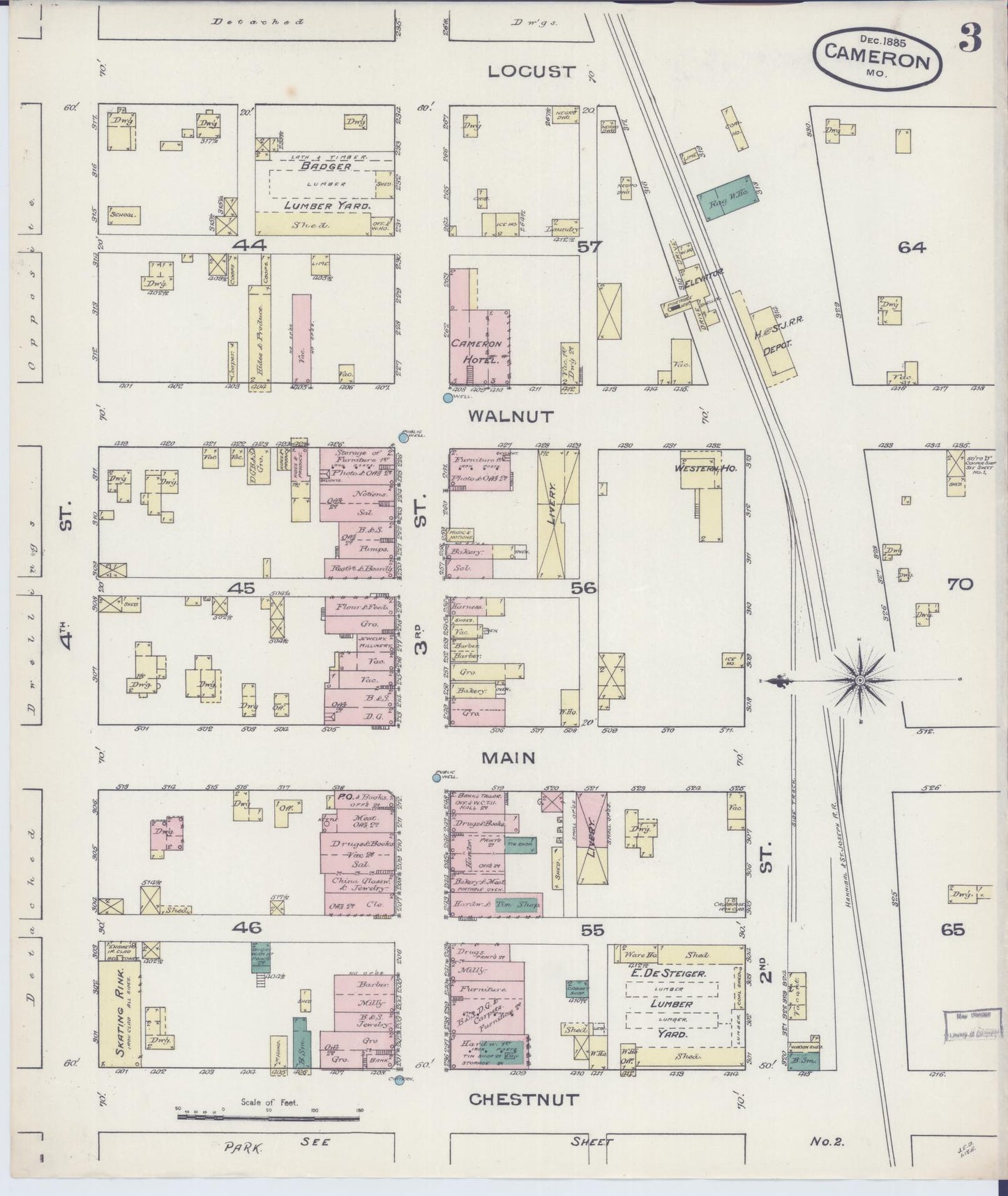 Sanborn Fire Insurance Map from Cameron, Clinton County, Missouri (1885), Sheet #0003 - Complete Map Set gallery image, historic Sanborn map, vintage wall art, Missouri Missouri