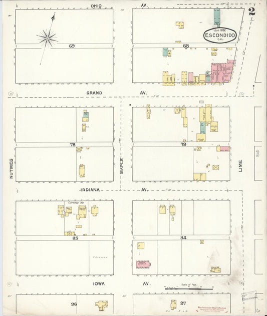 Sanborn Fire Insurance Map from Escondido, San Diego County, California (1892), Sheet #0002 - Historic Sanborn Fire Insurance Map Print, vintage old map wall art, antique decor, genealogy gift, California California map