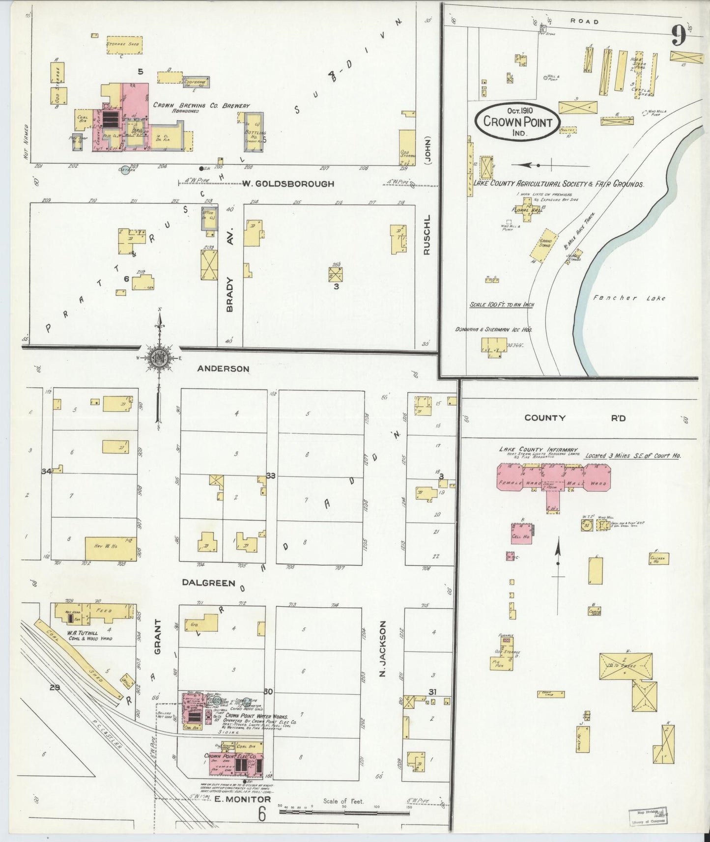 Sanborn Fire Insurance Map from Crown Point, Lake County, Indiana (1910), Sheet #0009 - Complete Map Set gallery image, historic Sanborn map, vintage wall art, Indiana Indiana