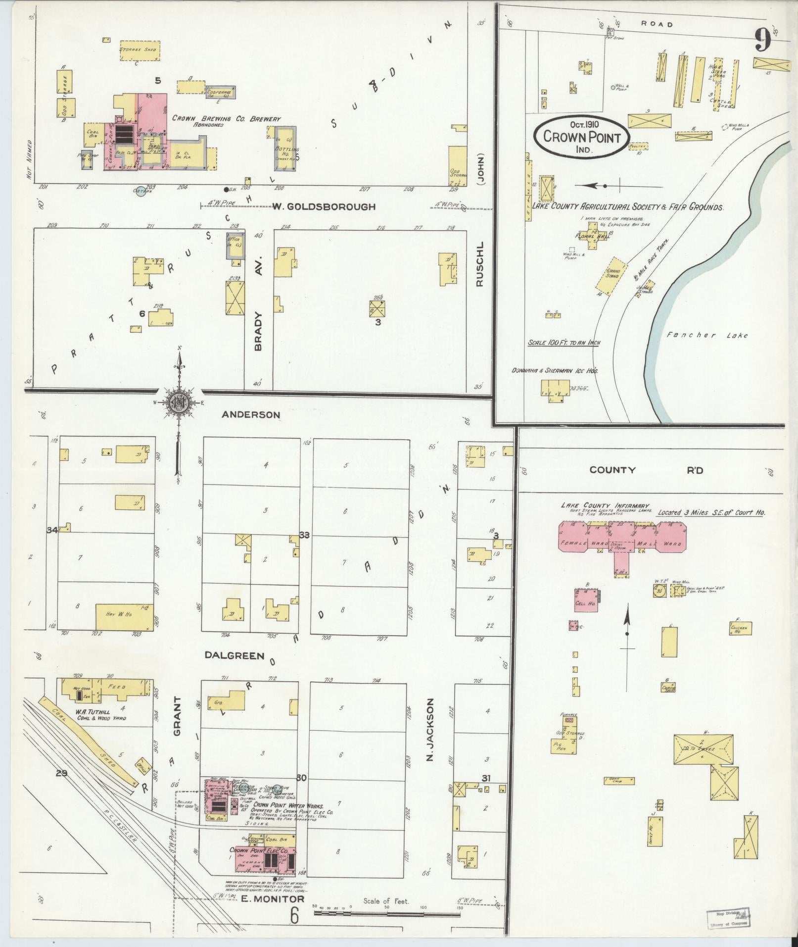 Sanborn Fire Insurance Map from Crown Point, Lake County, Indiana (1910), Sheet #0009 - Complete Map Set gallery image, historic Sanborn map, vintage wall art, Indiana Indiana