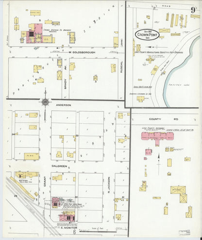Sanborn Fire Insurance Map from Crown Point, Lake County, Indiana (1910), Sheet #0009 - Complete Map Set gallery image, historic Sanborn map, vintage wall art, Indiana Indiana