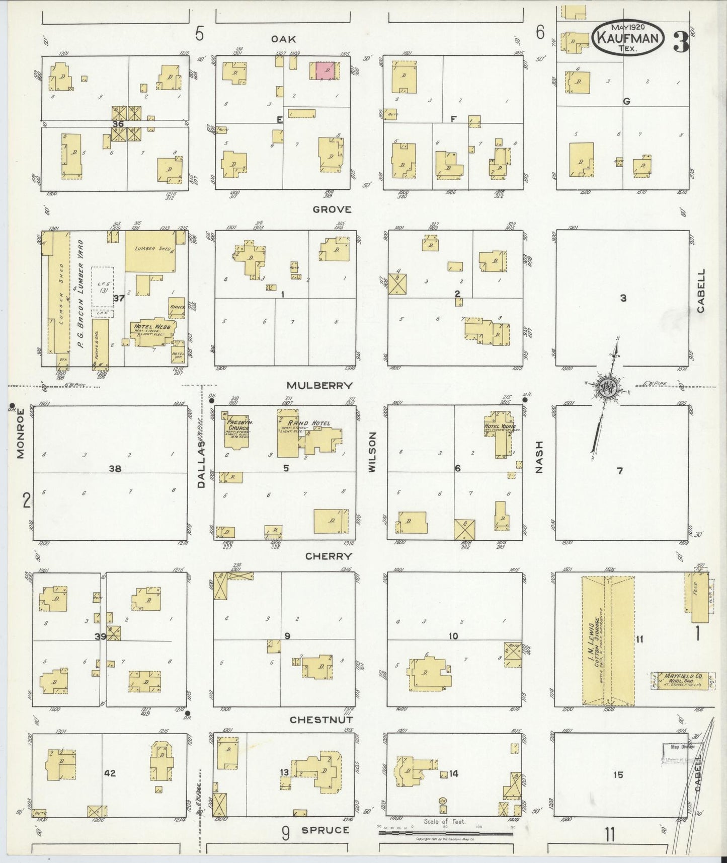 Sanborn Fire Insurance Map from Kaufman, Kaufman County, Texas (1920), Sheet #0003 - Historic Sanborn Fire Insurance Map Print, vintage old map wall art, antique decor, genealogy gift, Texas Texas map
