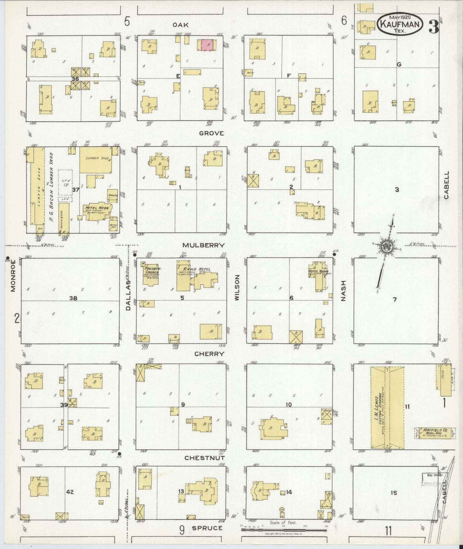 Sanborn Fire Insurance Map from Kaufman, Kaufman County, Texas (1920), Sheet #0003 - Historic Sanborn Fire Insurance Map Print, vintage old map wall art, antique decor, genealogy gift, Texas Texas map