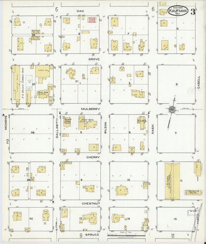 Sanborn Fire Insurance Map from Kaufman, Kaufman County, Texas (1920), Sheet #0003 - Historic Sanborn Fire Insurance Map Print, vintage old map wall art, antique decor, genealogy gift, Texas Texas map
