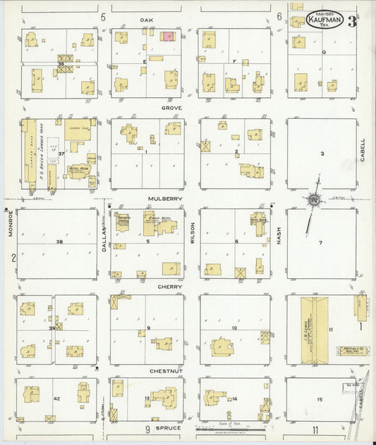 Sanborn Fire Insurance Map from Kaufman, Kaufman County, Texas (1920), Sheet #0003 - Historic Sanborn Fire Insurance Map Print, vintage old map wall art, antique decor, genealogy gift, Texas Texas map