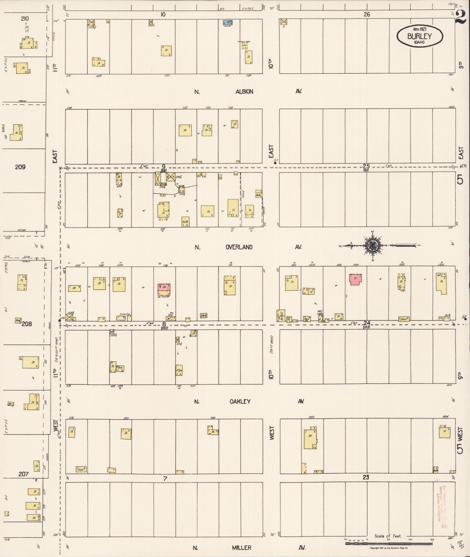 Sanborn Fire Insurance Map from Burley, Cassia County, Idaho (1921), Sheet #0002 - Complete Map Set gallery image, historic Sanborn map, vintage wall art, Idaho Idaho