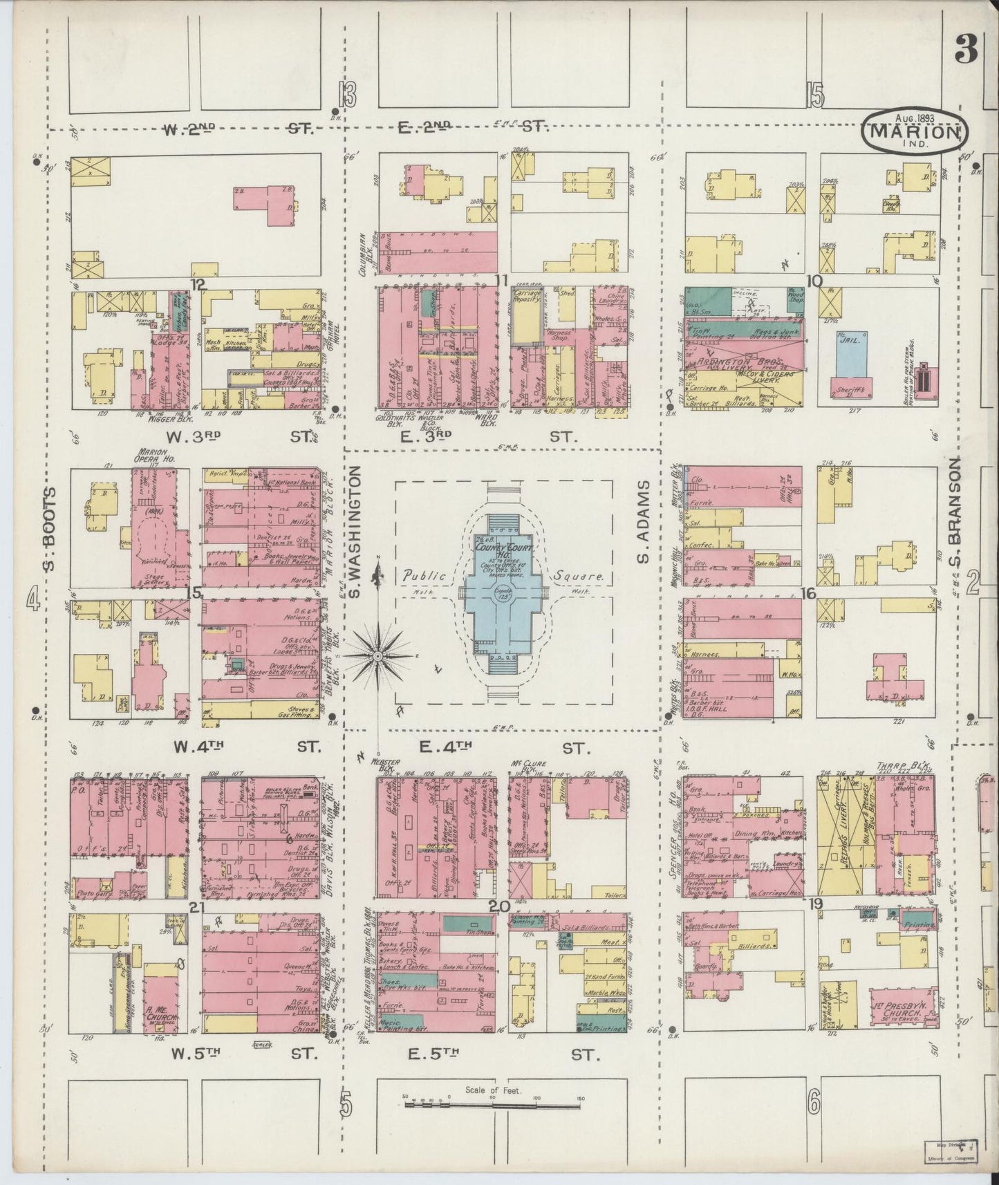 Sanborn Fire Insurance Map from Marion, Grant County, Indiana (1893), Sheet #0003 - Complete Map Set gallery image, historic Sanborn map, vintage wall art, Indiana Indiana