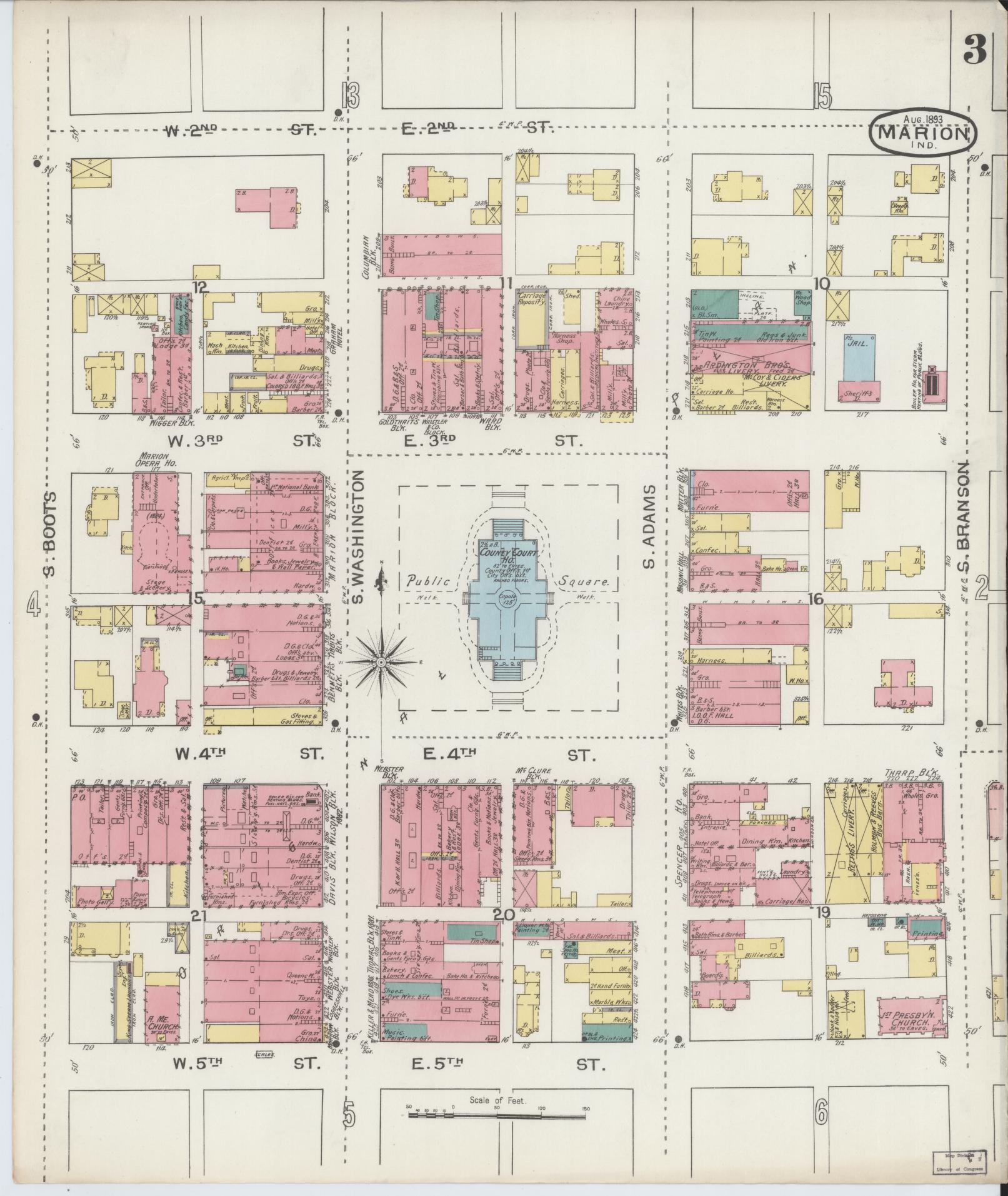 Sanborn Fire Insurance Map from Marion, Grant County, Indiana (1893), Sheet #0003 - Complete Map Set gallery image, historic Sanborn map, vintage wall art, Indiana Indiana