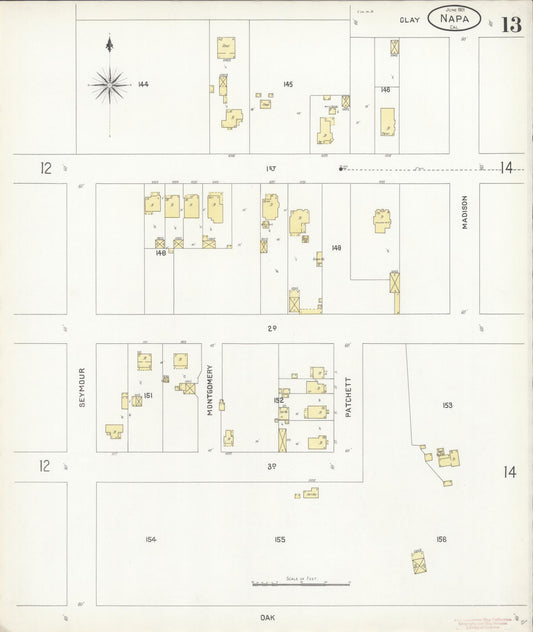 Sanborn Fire Insurance Map from Napa, Napa County, California (1901), Sheet #0013 - Historic Sanborn Fire Insurance Map Print, vintage old map wall art, antique decor, genealogy gift, California California map