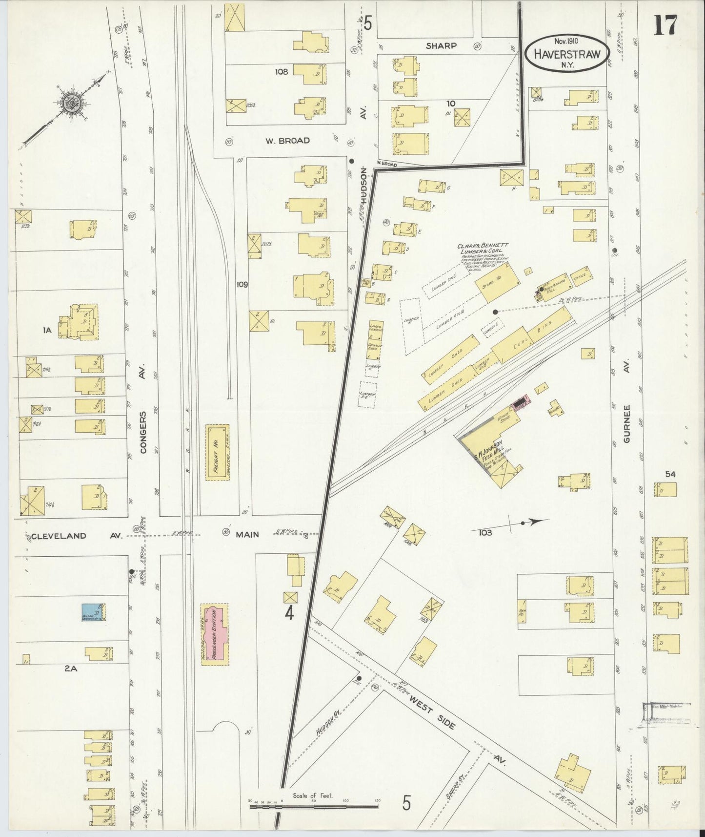 Sanborn Fire Insurance Map from Haverstraw, Rockland County, New York (1910), Sheet #0017 - Historic Sanborn Fire Insurance Map Print, vintage old map wall art, antique decor, genealogy gift, New York New York map