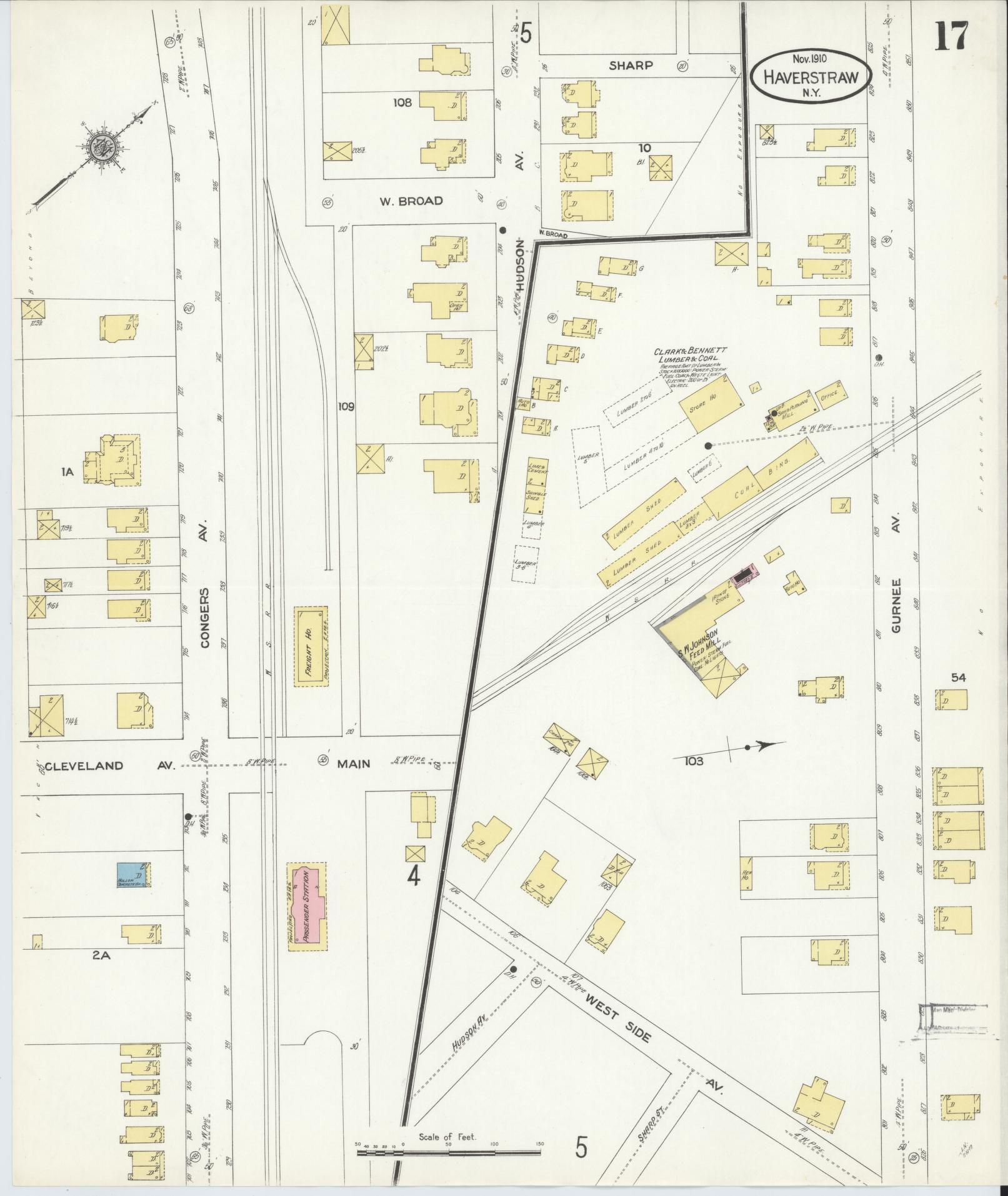 Sanborn Fire Insurance Map from Haverstraw, Rockland County, New York (1910), Sheet #0017 - Historic Sanborn Fire Insurance Map Print, vintage old map wall art, antique decor, genealogy gift, New York New York map