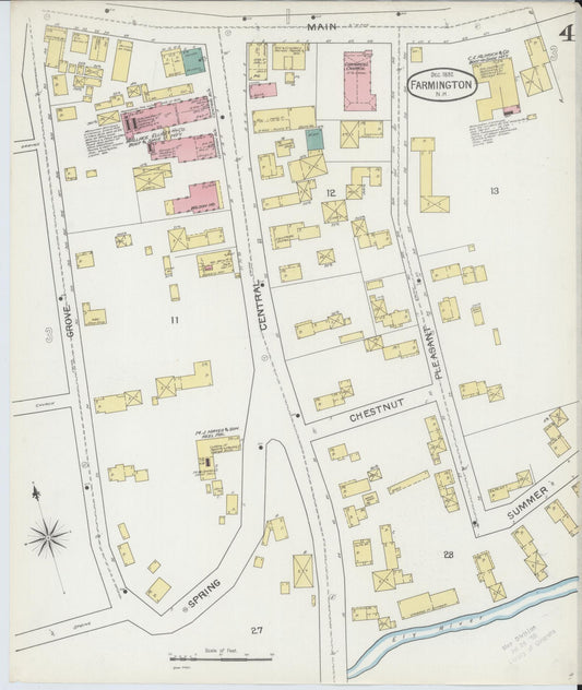 Sanborn Fire Insurance Map from Farmington, Strafford County, New Hampshire (1892), Sheet #0004 - Historic Sanborn Fire Insurance Map Print, vintage old map wall art, antique decor, genealogy gift, New Hampshire New Hampshire map