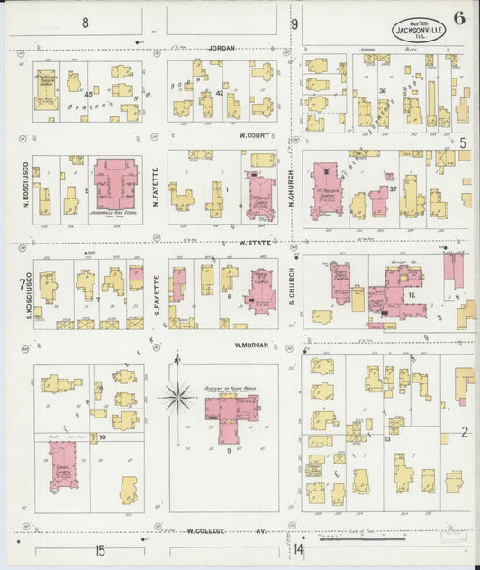 Sanborn Fire Insurance Map from Jacksonville, Morgan County, Illinois. (1899), Sheet 6 – Historic Sanborn Fire Insurance Map Print