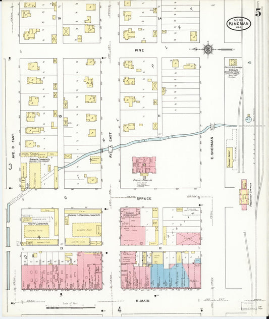Sanborn Fire Insurance Map from Kingman, Kingman County, Kansas (1911), Sheet #0005 - Historic Sanborn Fire Insurance Map Print, vintage old map wall art, antique decor, genealogy gift, Kansas Kansas map