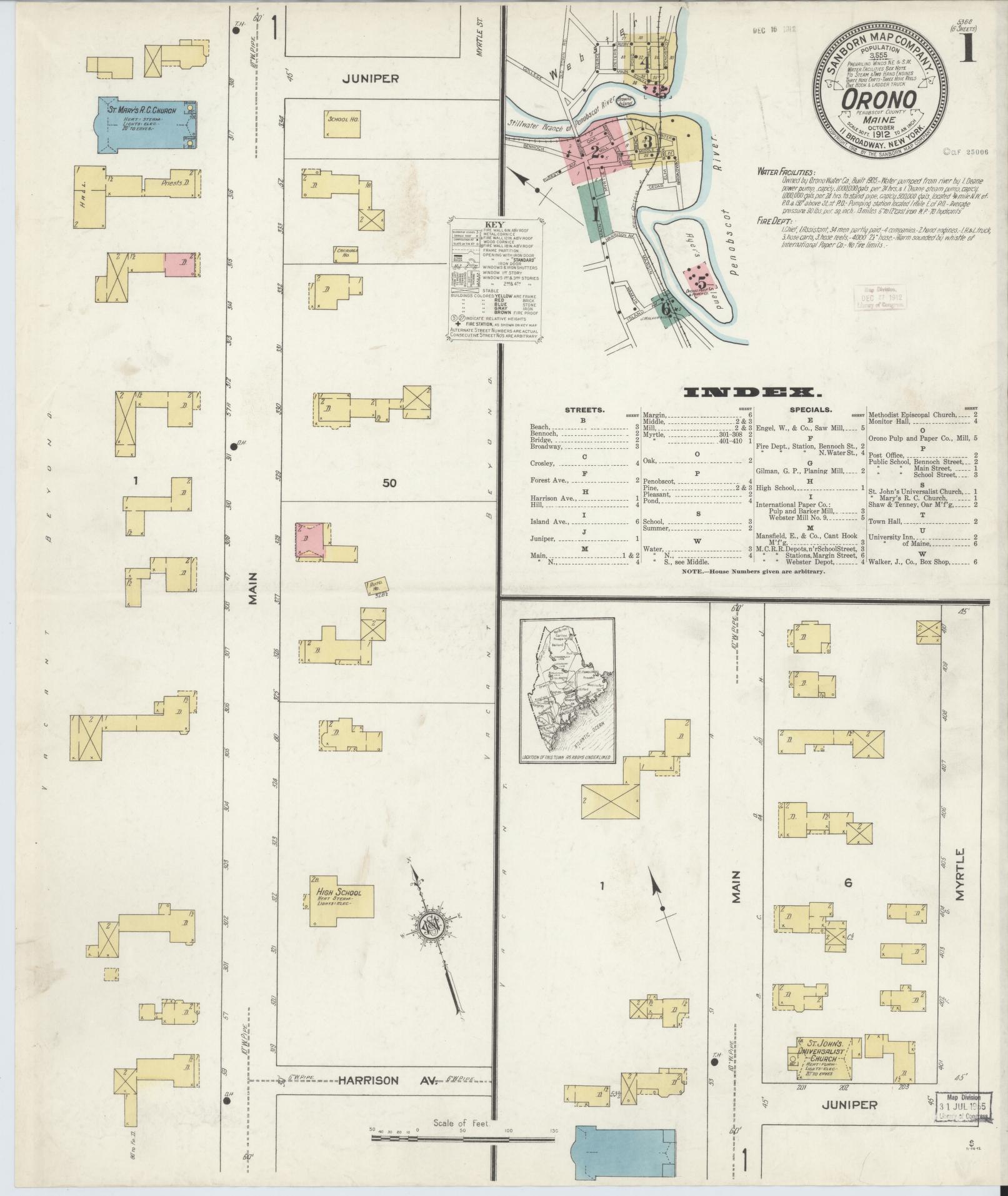 Sanborn Fire Insurance Map from Orono, Penobscot County, Maine. (1912) – Historic Sanborn Fire Insurance Map Print
