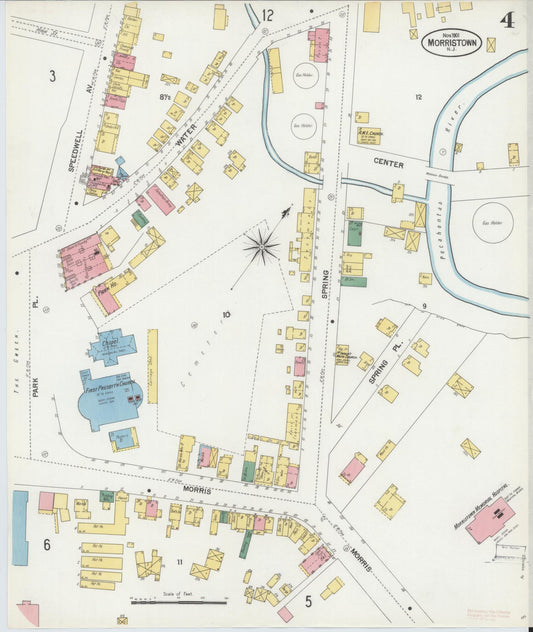 Sanborn Fire Insurance Map from Morristown, Morris County, New Jersey (1901), Sheet #0004 - Historic Sanborn Fire Insurance Map Print, vintage old map wall art, antique decor, genealogy gift, New Jersey New Jersey map