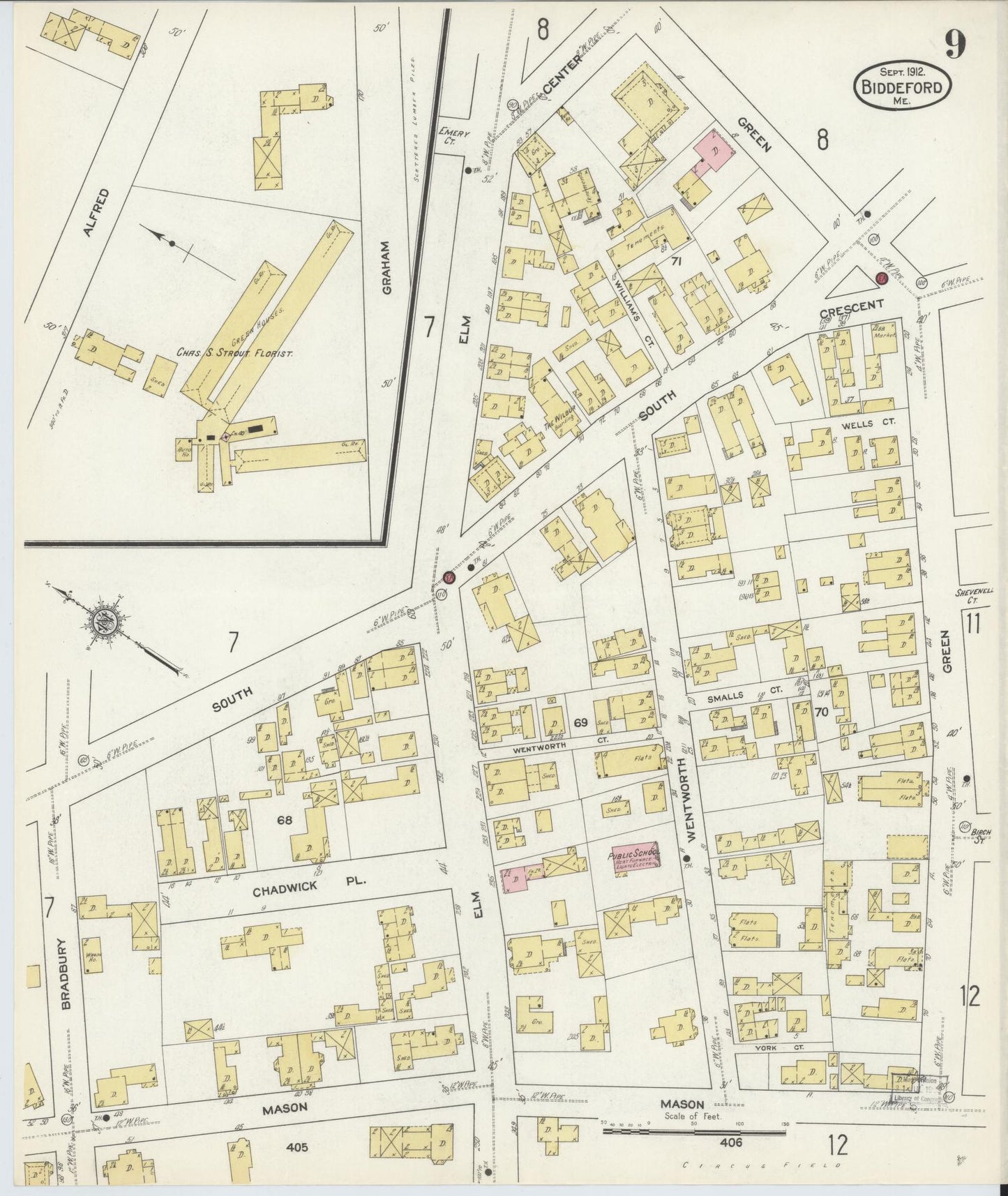 Sanborn Fire Insurance Map from Biddeford, York County, Maine (1912), Sheet #0009 - Historic Sanborn Fire Insurance Map Print, vintage old map wall art, antique decor, genealogy gift, Maine Maine map
