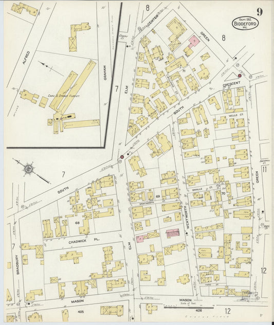 Sanborn Fire Insurance Map from Biddeford, York County, Maine (1912), Sheet #0009 - Historic Sanborn Fire Insurance Map Print, vintage old map wall art, antique decor, genealogy gift, Maine Maine map
