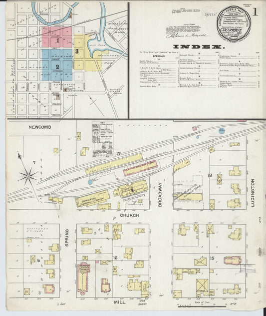 Sanborn Fire Insurance Map from Columbus, Columbia and Dodge County, Wisconsin (1892), Sheet #0001 - Complete Map Set gallery image, historic Sanborn map, vintage wall art, Wisconsin Wisconsin