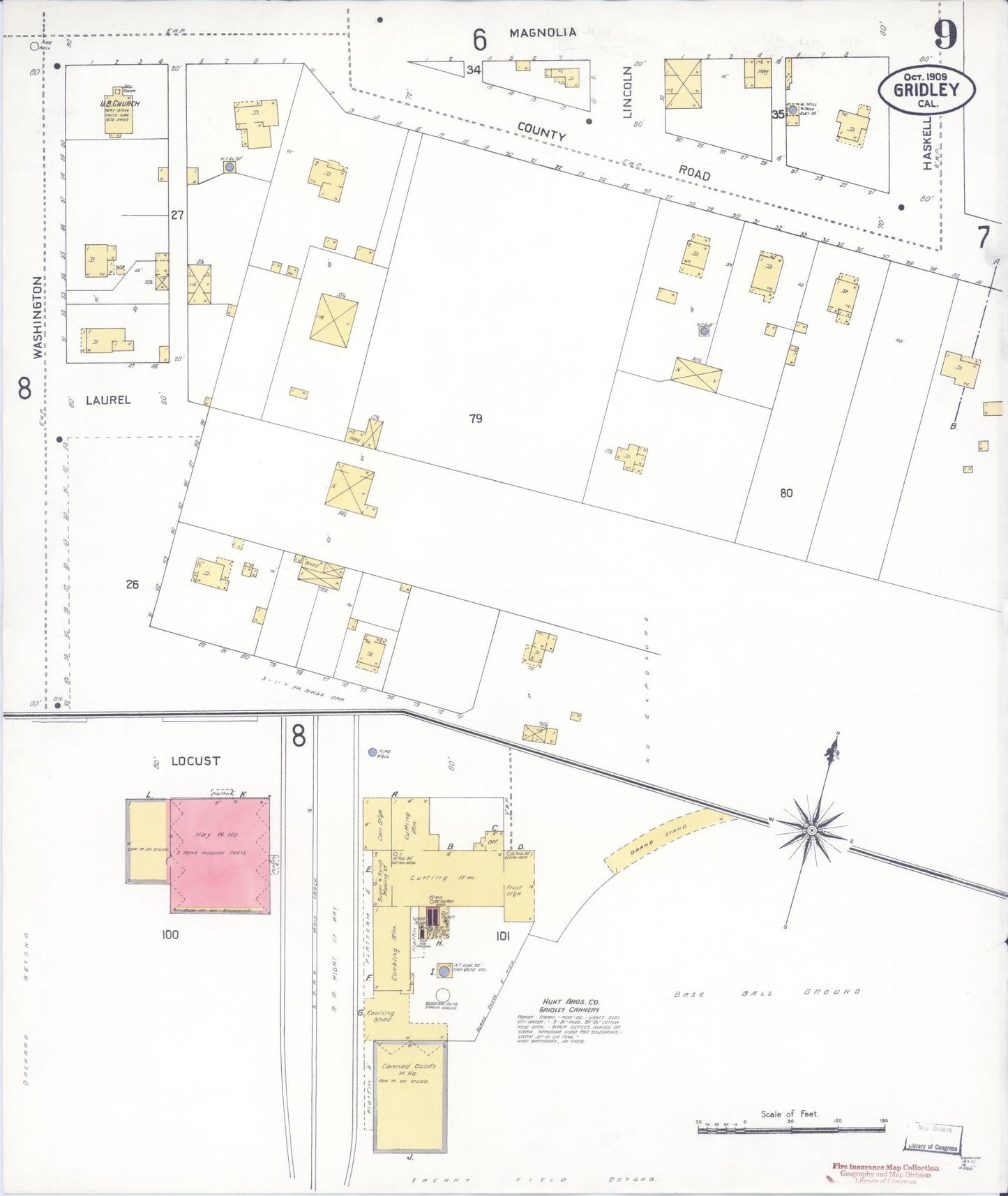 Sanborn Fire Insurance Map from Gridley, Butte County, California (1909), Sheet #0009 - Historic Sanborn Fire Insurance Map Print, vintage old map wall art, antique decor, genealogy gift, California California map