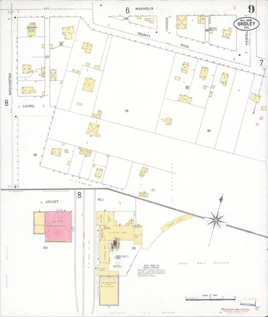Sanborn Fire Insurance Map from Gridley, Butte County, California (1909), Sheet #0009 - Historic Sanborn Fire Insurance Map Print, vintage old map wall art, antique decor, genealogy gift, California California map