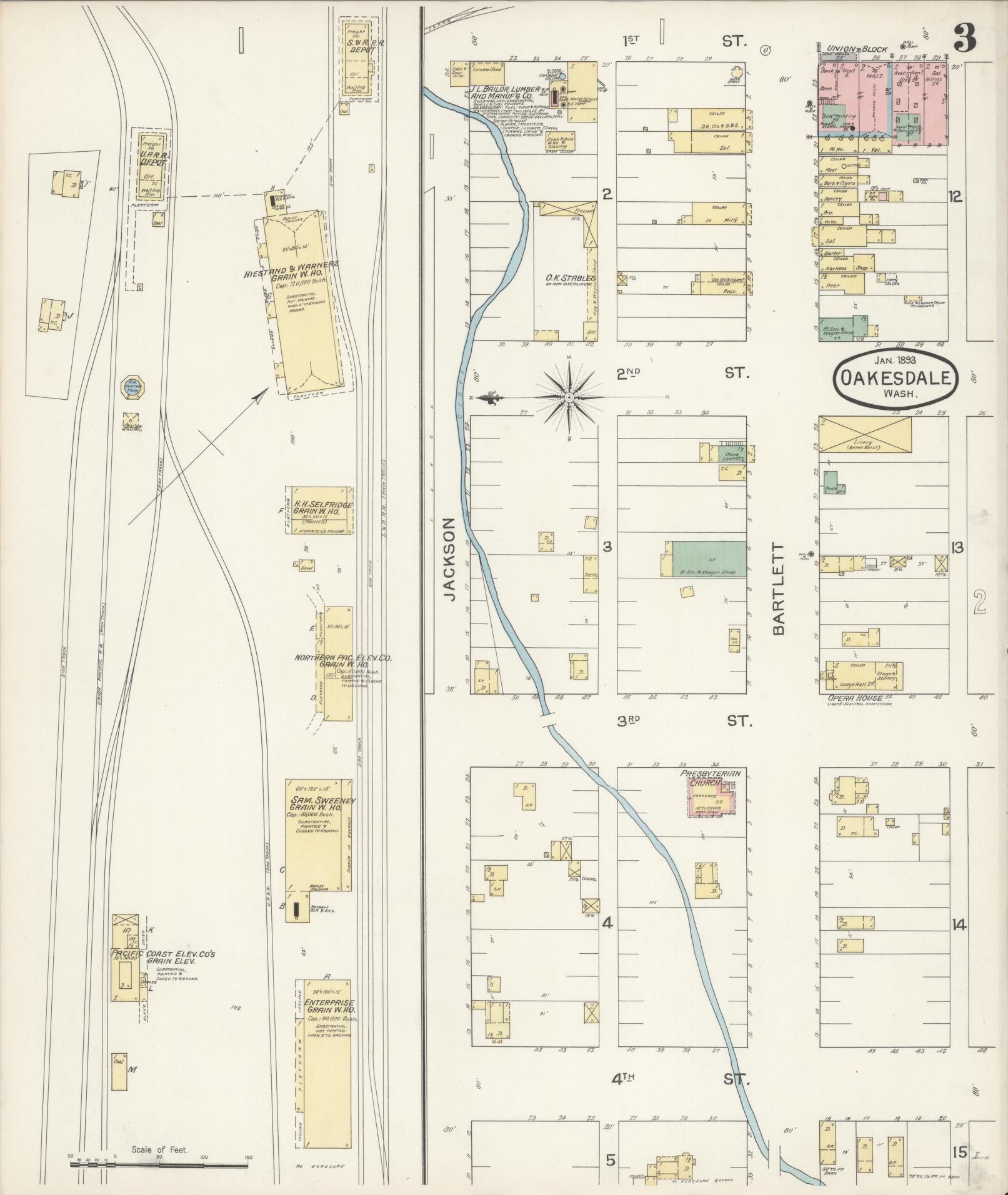 Sanborn Fire Insurance Map from Oakesdale, Whitman County, Washington (1893), Sheet #0003 - Complete Map Set gallery image, historic Sanborn map, vintage wall art, Washington Washington