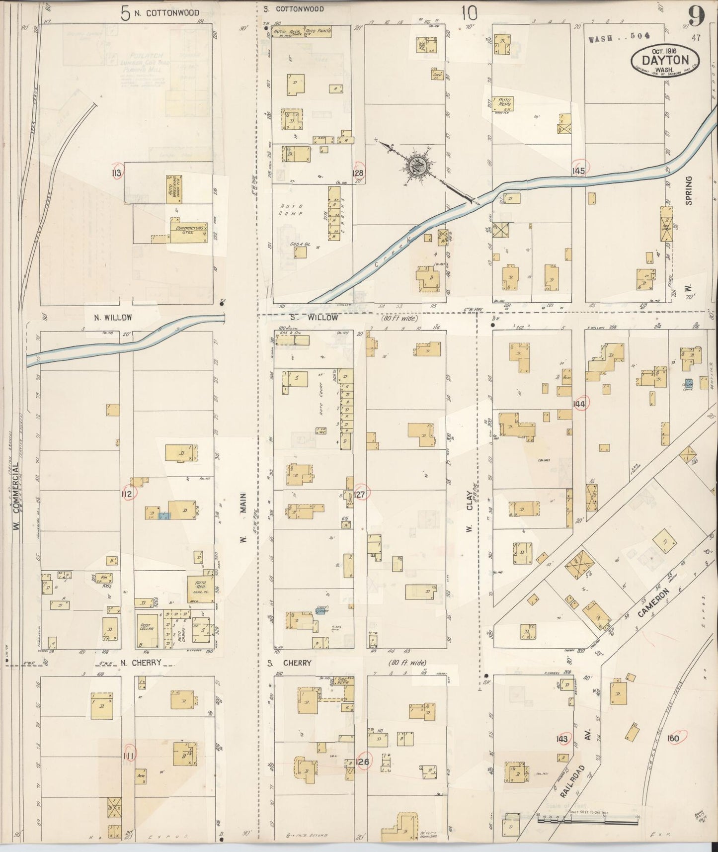 Sanborn Fire Insurance Map from Dayton, Columbia County, Washington (1943), Sheet #0009 - Complete Map Set gallery image, historic Sanborn map, vintage wall art, Washington Washington