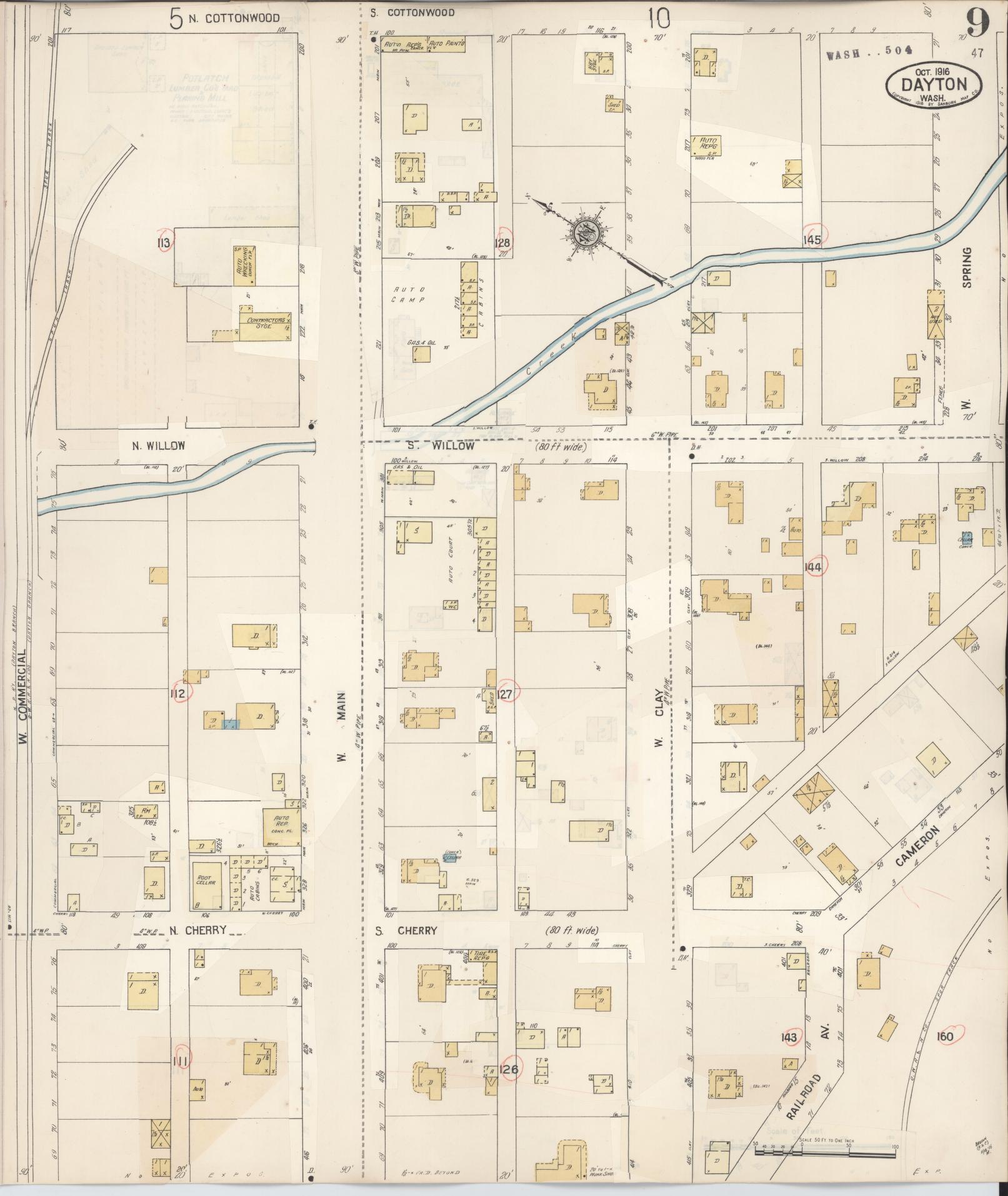 Sanborn Fire Insurance Map from Dayton, Columbia County, Washington (1943), Sheet #0009 - Complete Map Set gallery image, historic Sanborn map, vintage wall art, Washington Washington