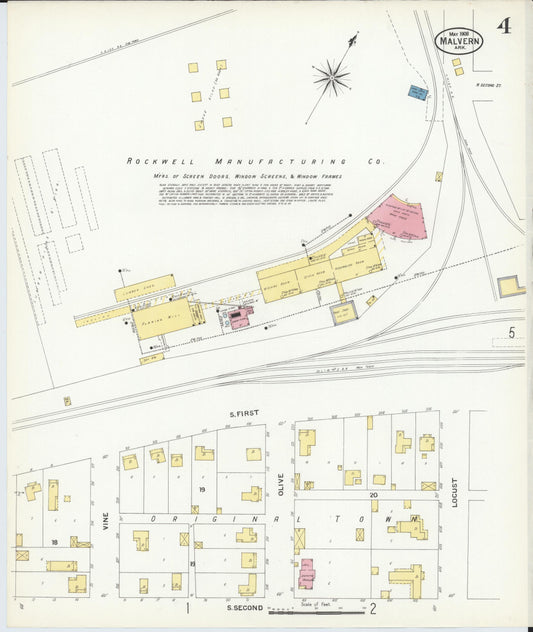 Sanborn Fire Insurance Map from Malvern, Hot Springs County, Arkansas (1908), Sheet #0004 - Historic Sanborn Fire Insurance Map Print, vintage old map wall art, antique decor, genealogy gift, Arkansas Arkansas map